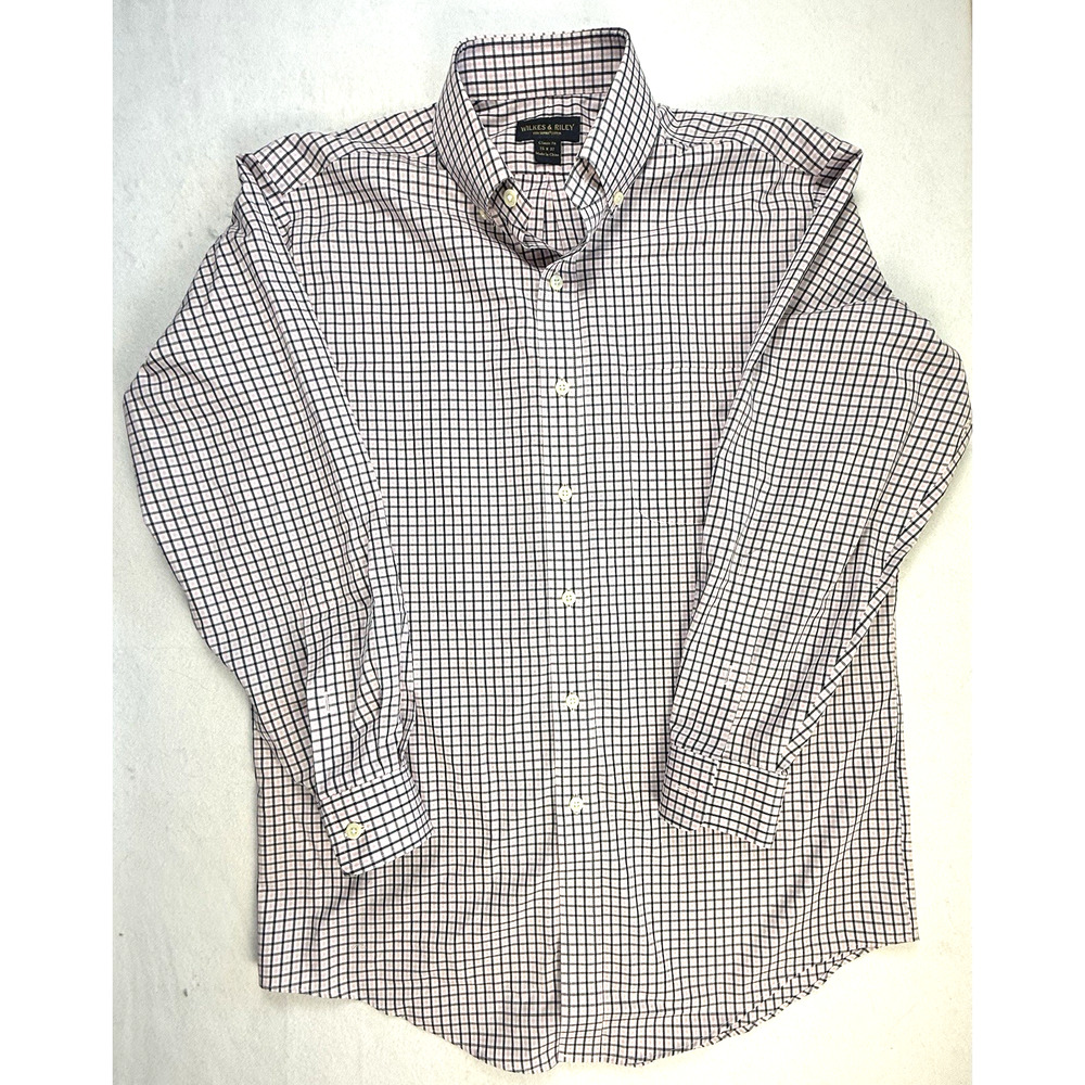 Wilkes & Riley mens classic fit shirt 15 x 32 black pink check Preppy Designer